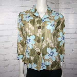 🌿💙 First Issue · Green & Blue Floral Button Down · Size Small